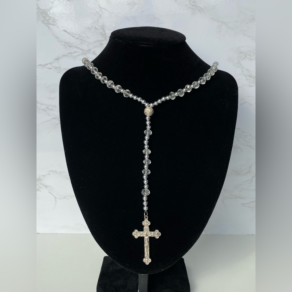 Unisex Clear Catholic Rosary Necklace One Size
